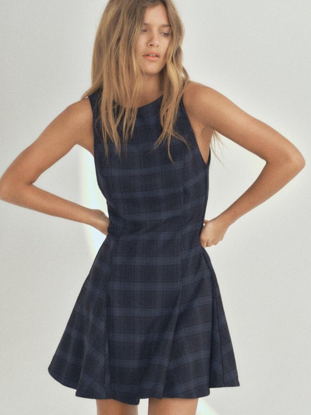 Zara Plaid Mini Dress Navy Blue Size S NWT - Picture 6 of 15